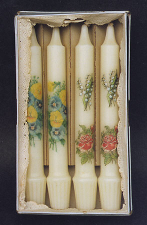 Photo:Hand decorated candles made in Addiewell candle works.