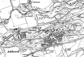 Photo:Addiewell village and oil works in 1922