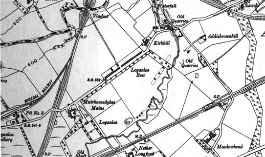 Photo:Map of Loganlea in 1922.  The site of the colliery can be seen on the extreme left.