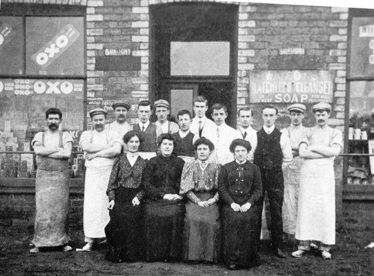 Photo:Sixteen members of staff at Addiewell Co-op in the early 1900s!