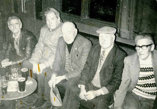 Photo:Loganlea Miners' Club in the 1960s.  (L-R): 'Cha' Steele; 'Bunty' Campbell; Danny White; 'Baldy' McDowal; John Crossan.
