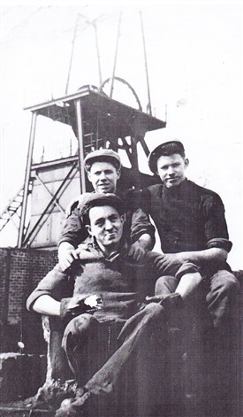Photo:John Kelly, Hughie Mark, and Toss Curran at Loganlea Pit head in 1954